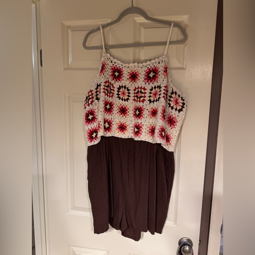 Crochet Top Jumpsuit with Brown Bottom